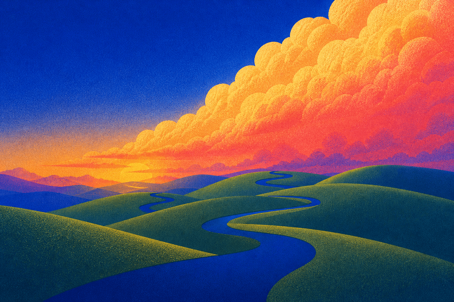 A winding path through open country